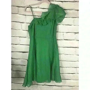Armani Exchange Womens Size 4 Green One Shoulder Ruffled Knee Lemgth 100% Silk